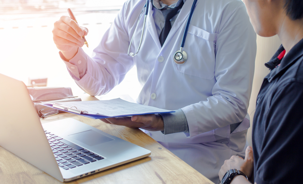 Male physician, breast cancer counselor, regular medication, healthy exercise,Medical, Healthy Concept
