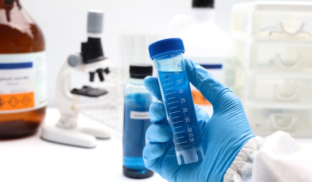 Methylene blue in bottle , chemical in the laboratory and industry, Chemical used in the analysis