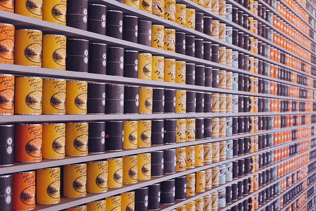 cans of soup on store shelves