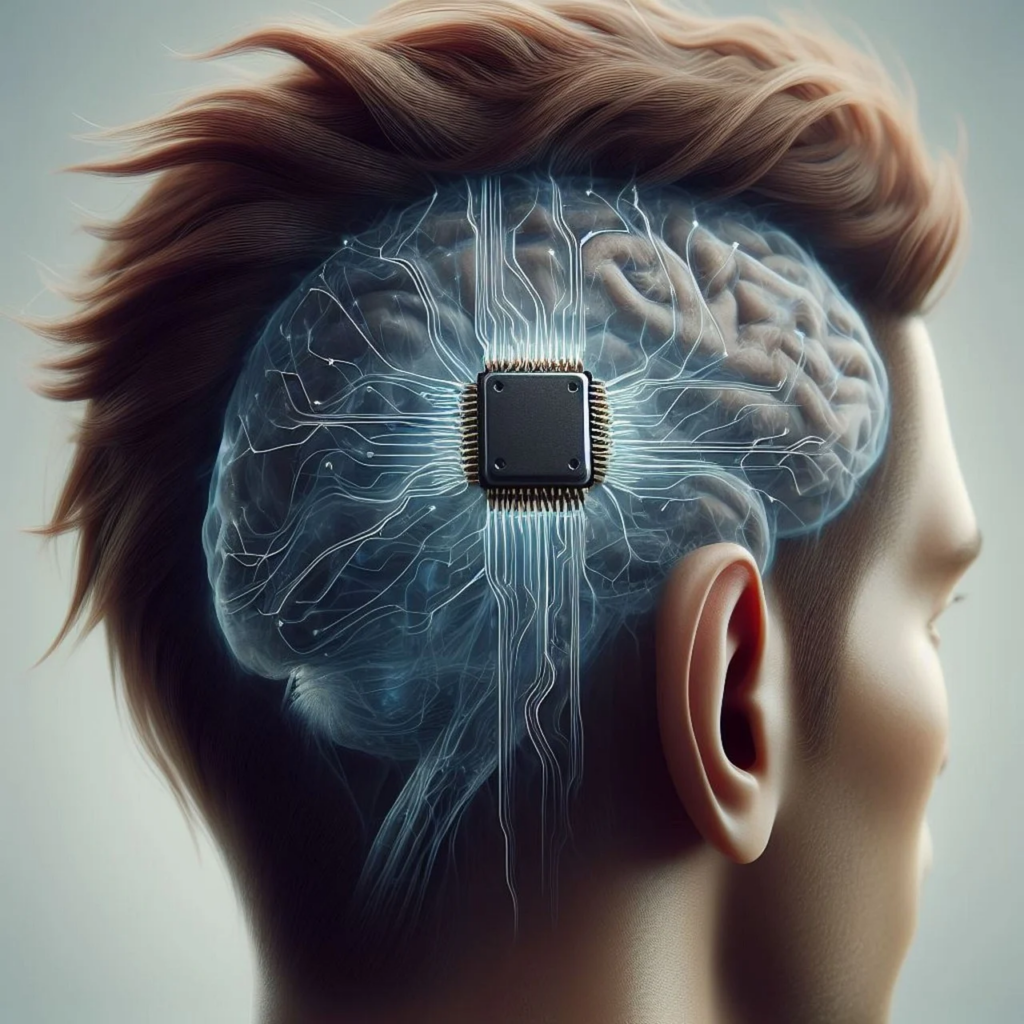 concept of a computer chip in someone's brain