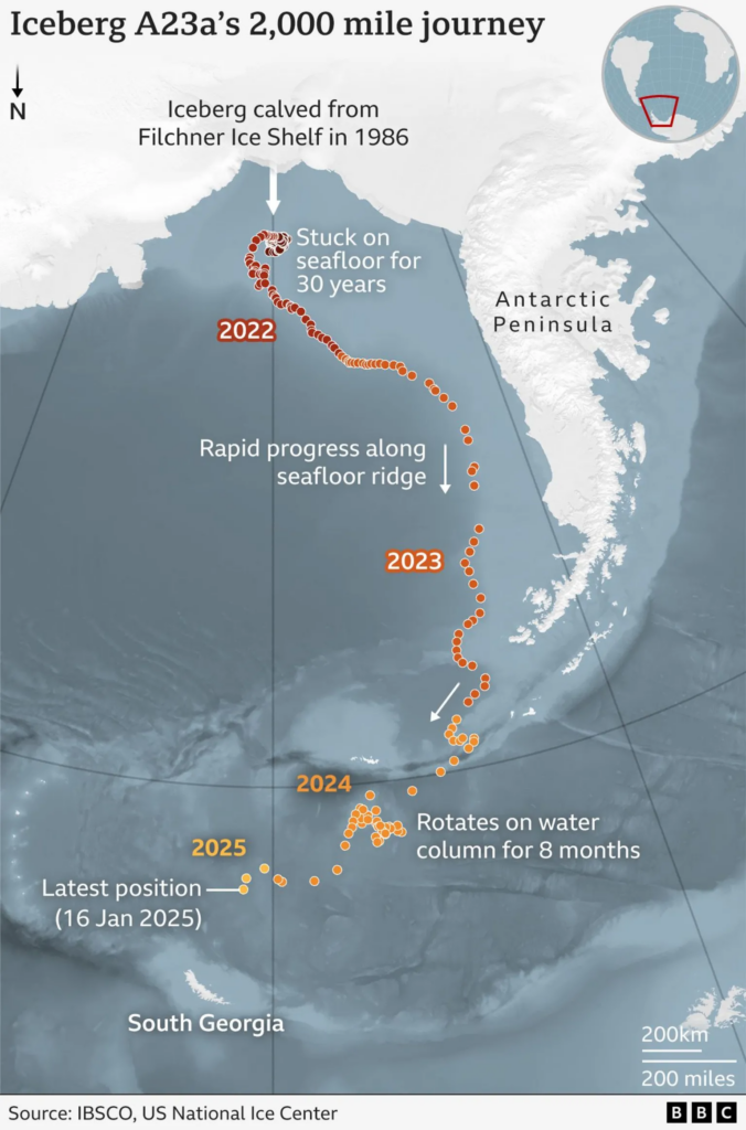 up to date tracking of iceberg A23a