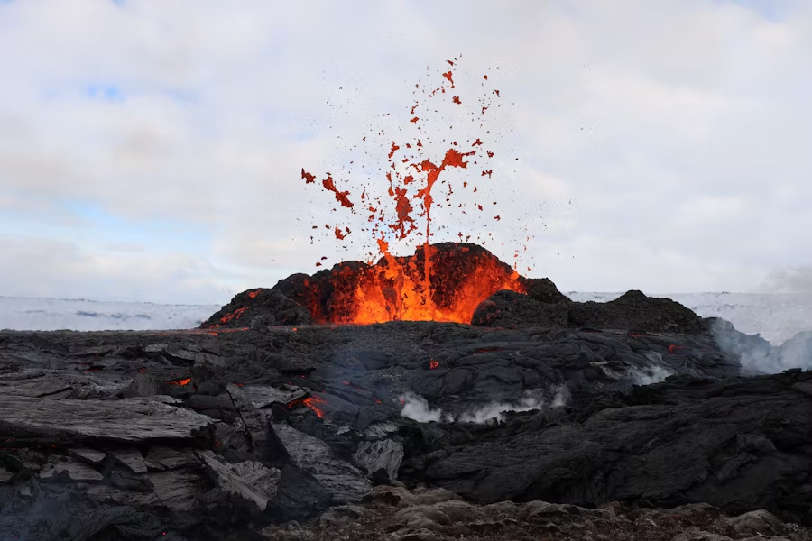 lava erupting from a volcano