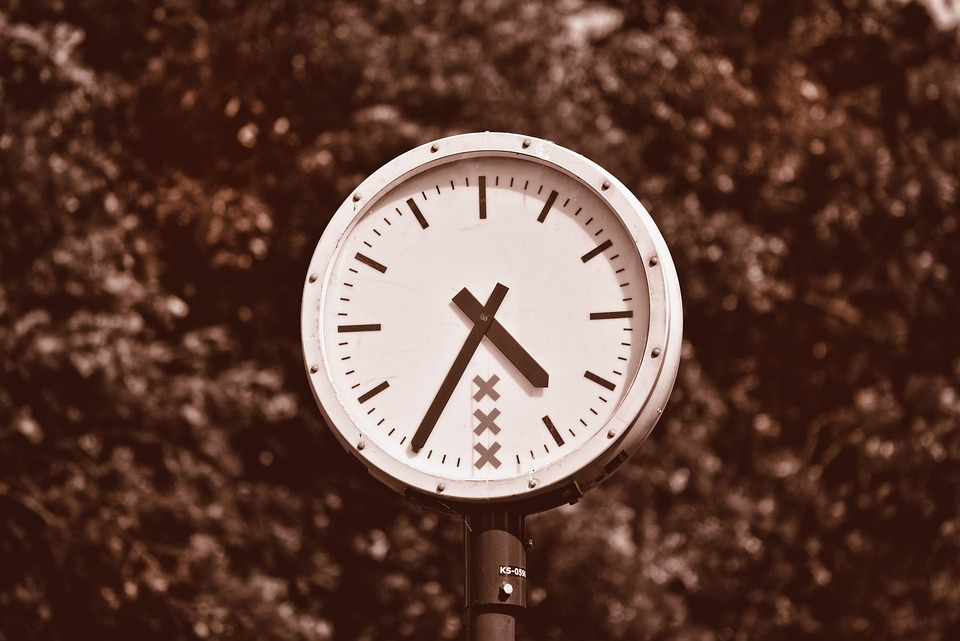 A clock mounted on a pole, symbolizing the passage of time and the significant changes experienced in mid-life.