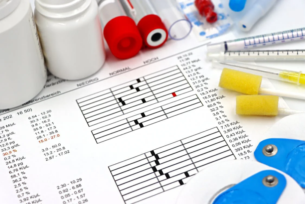 Medical Equipment with Test Results on Table