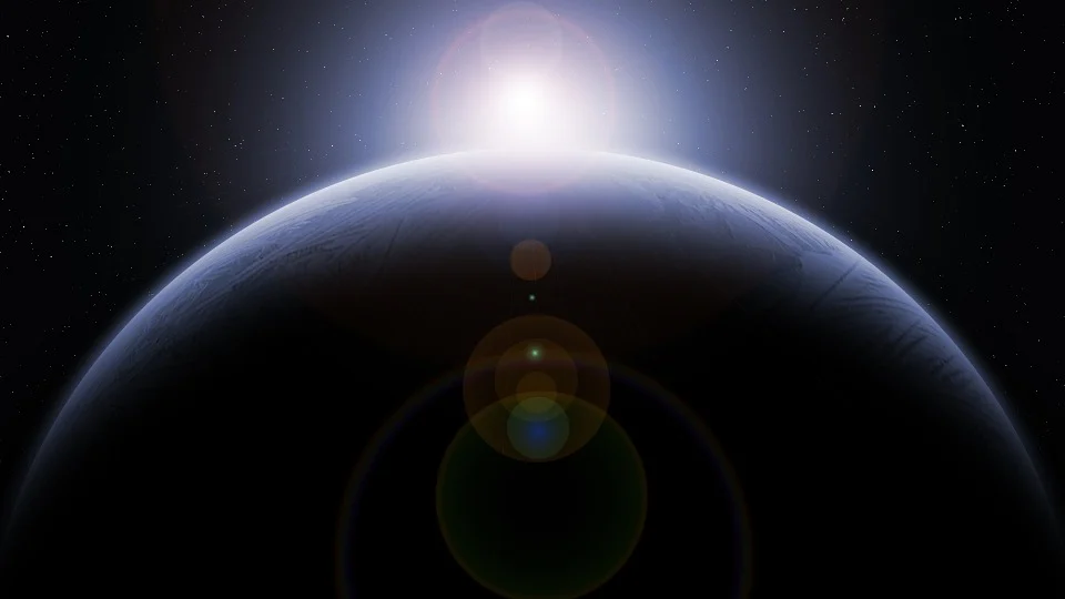 A radiant sun illuminates a distant planet, embodying the theme of 'Beyond Our Wildest Hopes'.