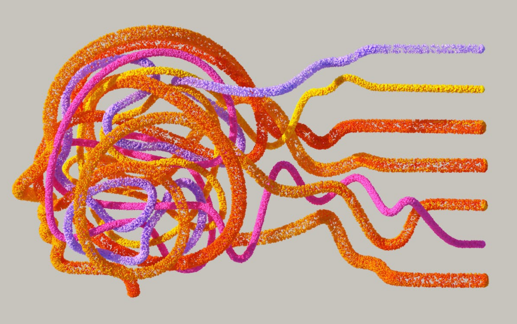 An artist’s illustration of artificial intelligence (AI). This image depicts how AI can help humans to understand the complexity of biology. It was created by artist Khyati Trehan as part