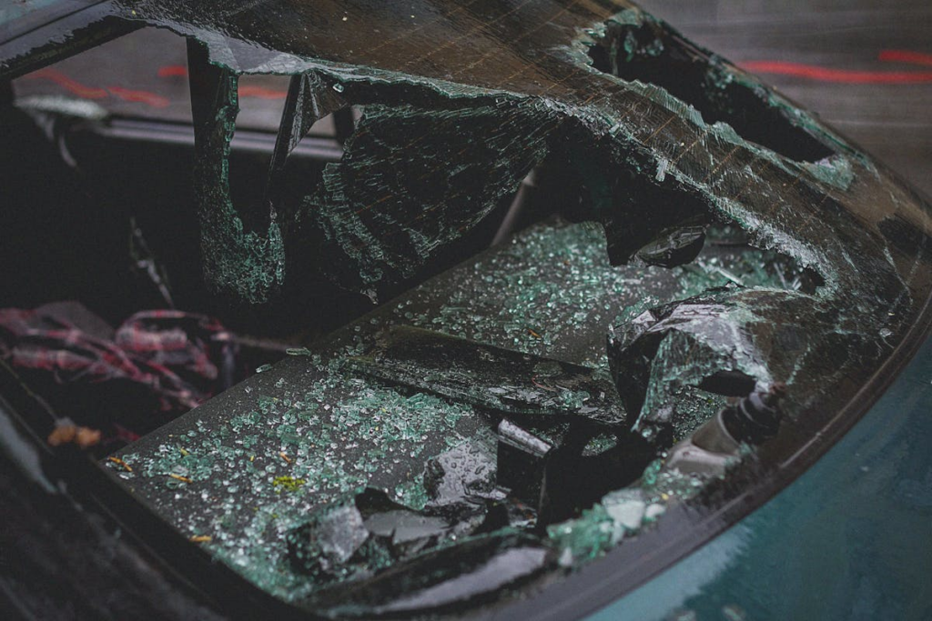 an shattered windshield
