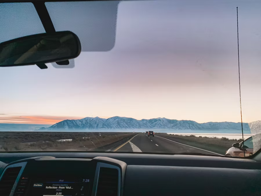 a windshield with frits behind the mirror