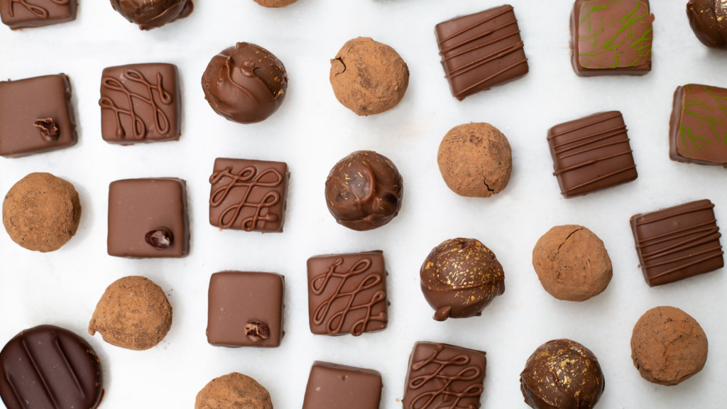 An array of chocolate bars and assorted chocolates