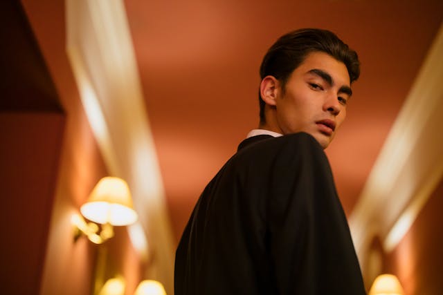 man looking over his shoulder