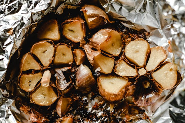 roasted garlic cloves in foil