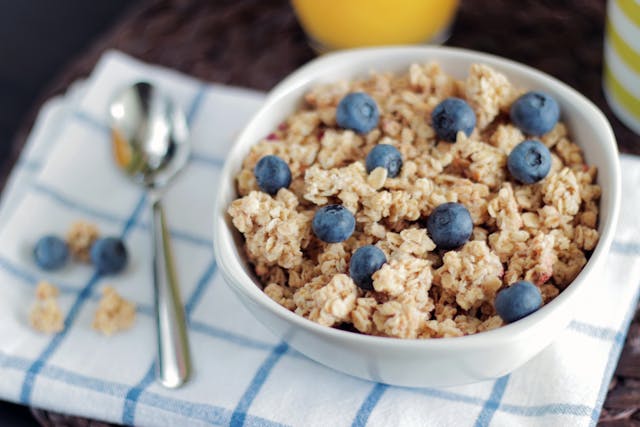 a bowl of oatmeal and blueberries