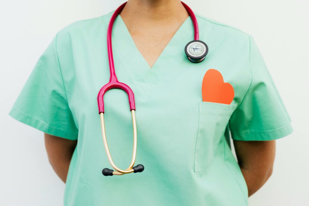 nurse with heart on their chest 