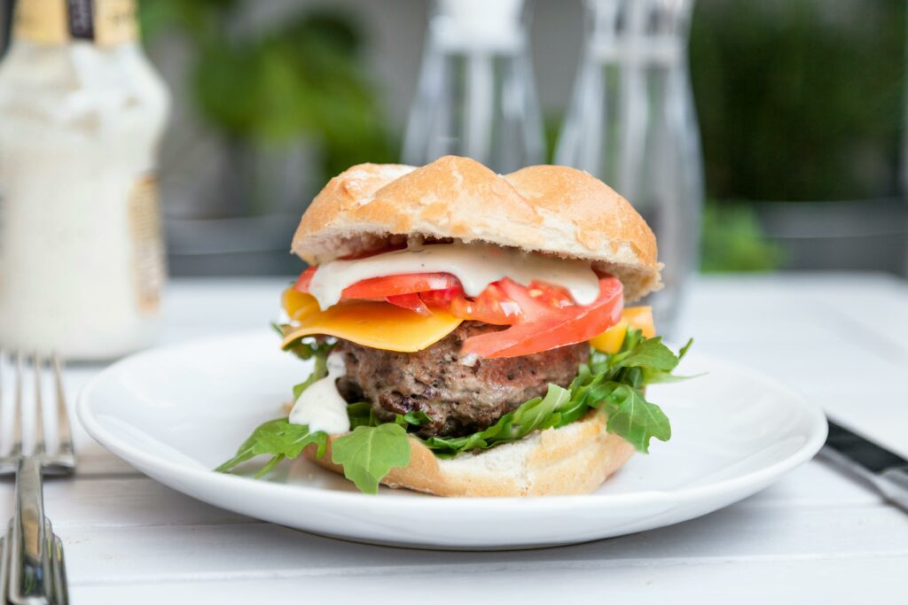 burger on a white plate