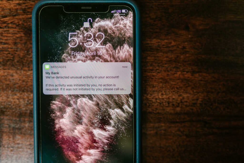 mobile phone that shows a notification from baking application