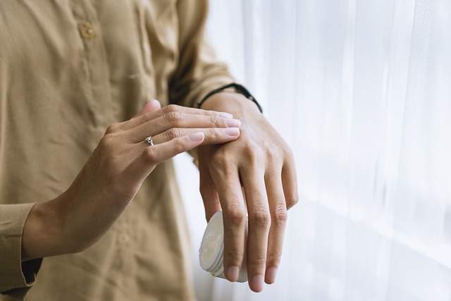 woman touching hand