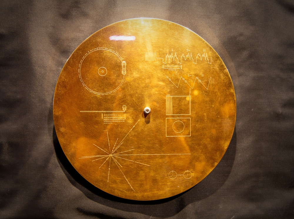 March 13, 2023, Pasadena, USA: NASA's Voyager Golden Record, sent into deep space in 1977, on display at JPL. Earth's message to the cosmos with diverse sounds, images, and human culture.
