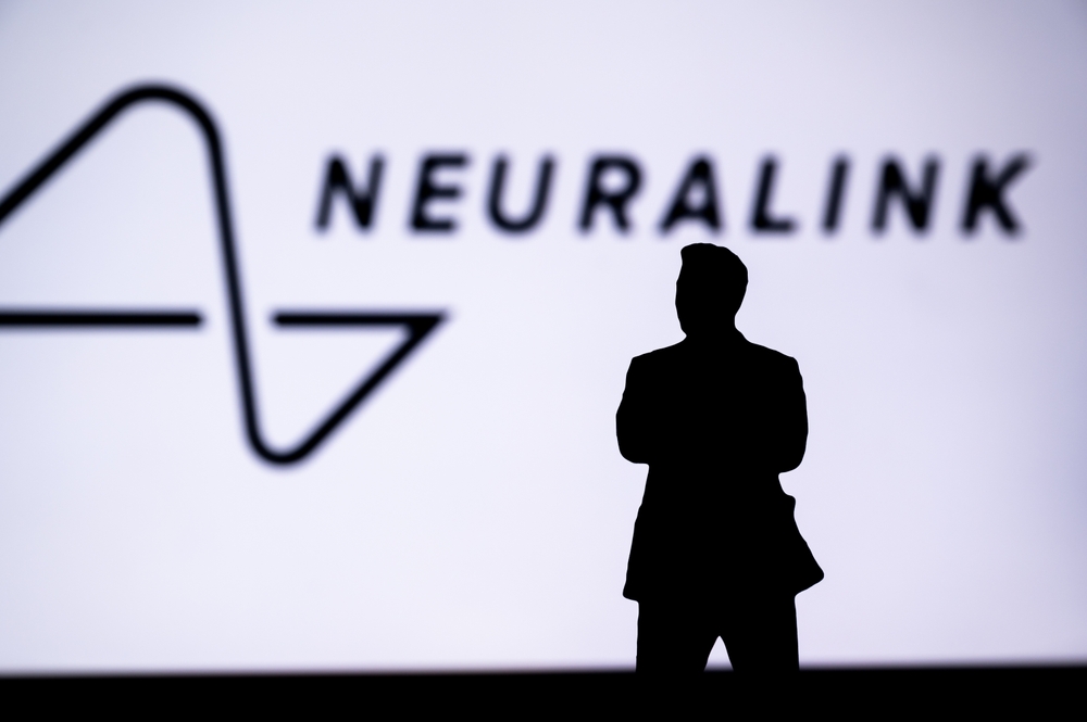 CALIFORNIA, USA, 30. JANUARY 2024: Neuralink's company logo features a silhouette of businessman Elon Musk, the company that first implanted a chip into the human brain
