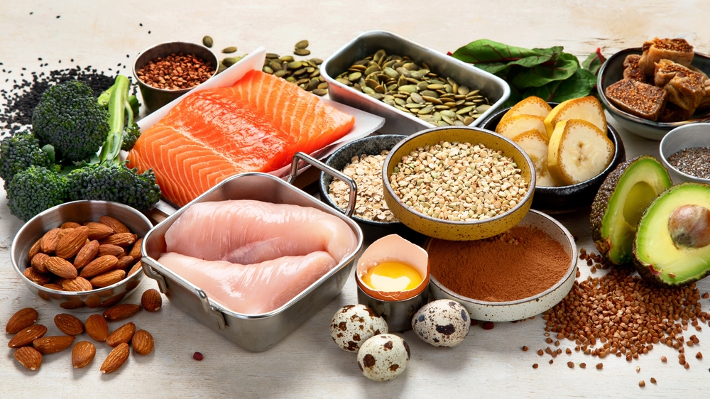 Foods containing natural magnesium (Mg). Healthy food concept.