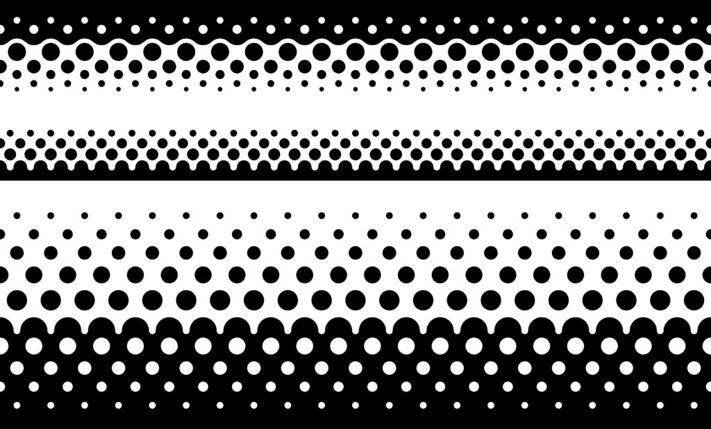 Fritted gradient pattern. Dotted halftone, flat frit seamless horizontal line texture from black to white for split background design
