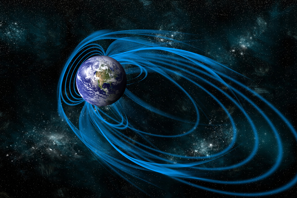 An artist's depiction of the magnetic lines of force surrounding Earth known as the magnetosphere. - Elements of this image furnished by NASA