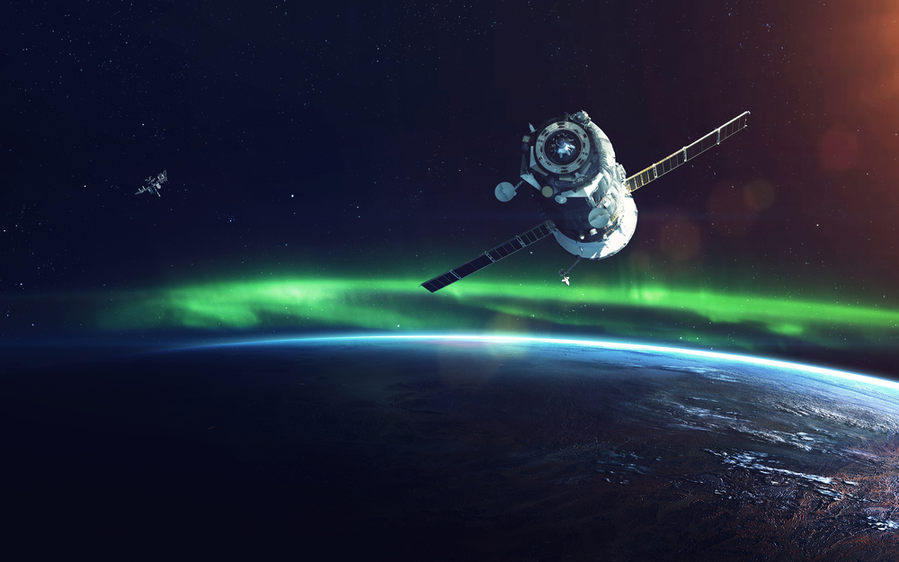 Natural phenomenon of Northern Lights (Aurora Borealis) related to the earth's magnetic field. Elements of this image furnished by NASA