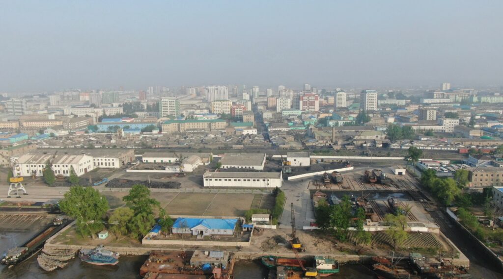overlooking empty city in North Korea