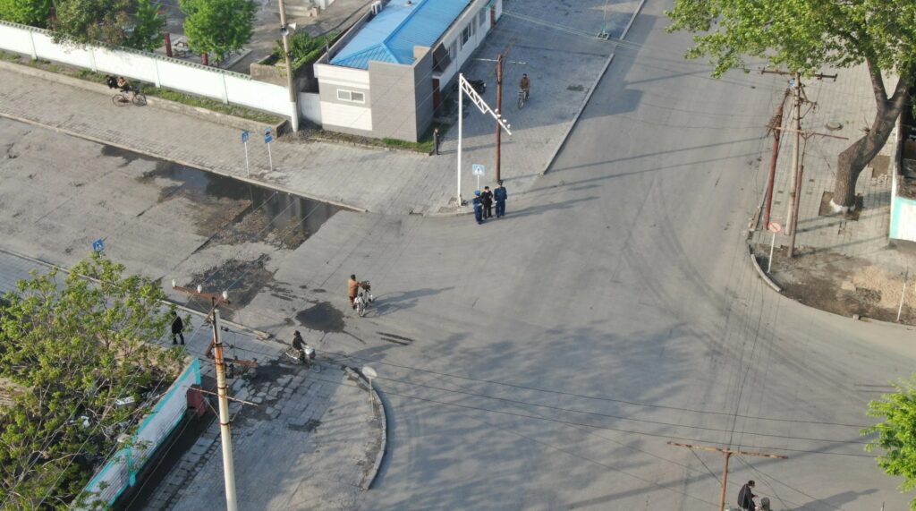North Korea drone footage over intersection