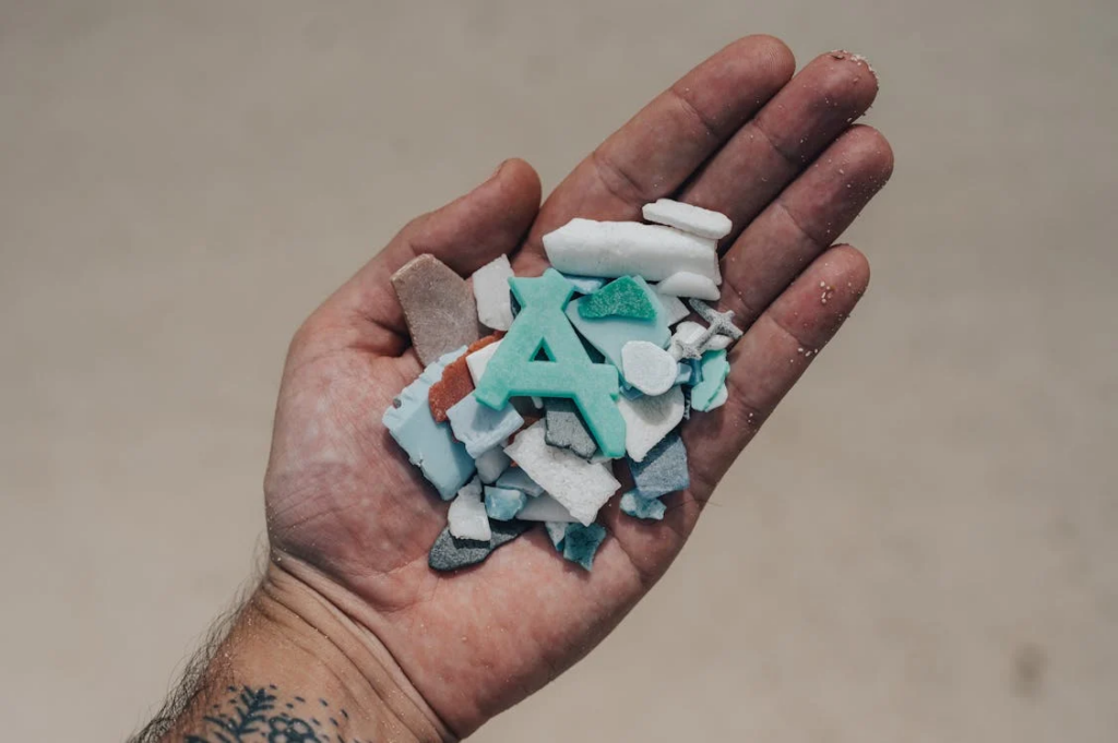 Person Holding White and Blue Stone Fragments