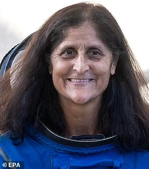 AFTER: Suni Williams is pictured on her return to Earth, looking notably aged and with more grey hairs, showing the Effects of space on astronauts.