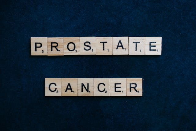 prostate cancer text on black background