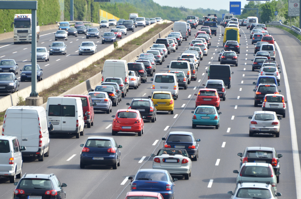 traffic jam on german highway. Current discussion about toll collect for foreign cars due to the claim of bavarias prime minister Horst Seehofer