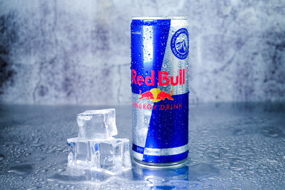 "Klang,Malaysia- Circa May, 2020: A picture of cold Red Bull Energy Drink with cold ice insight. Red Bull has the highest market share of any energy drink in the world."