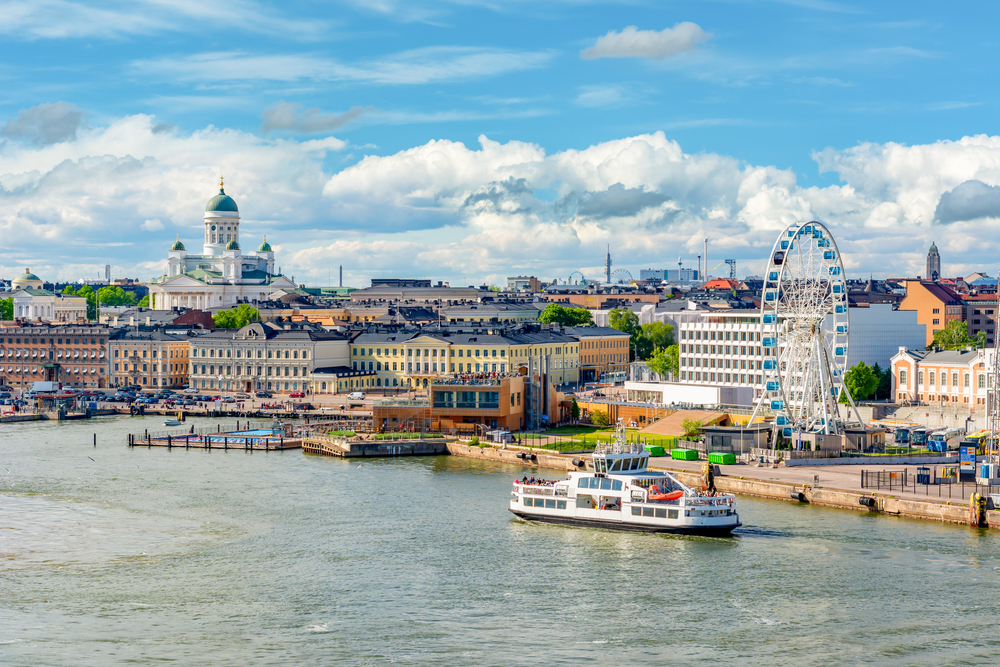 Helsinki cityscape with Helsinki Cathedral and port, Finland

