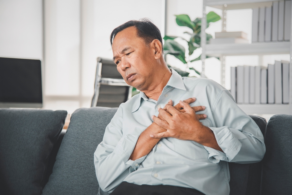 Sick senior Severe ischemic heart disease in the home during the virus outbreak. health care concept