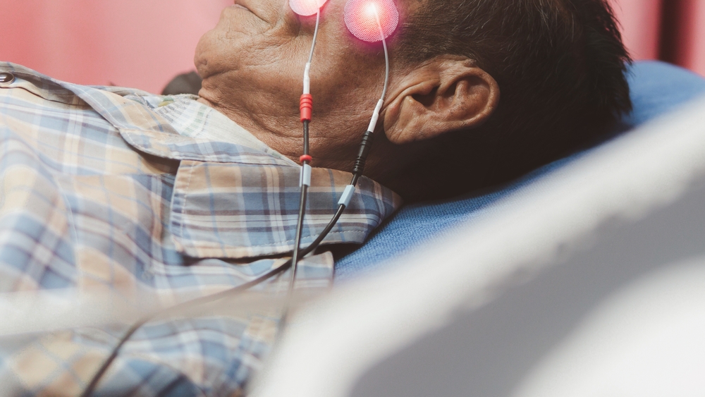 Stroke treatment, patients use electric stimulation tools to treat facial palsy, stimulation, medical device treatment, Rehabilitation of facial palsy patients, medical and health concept.