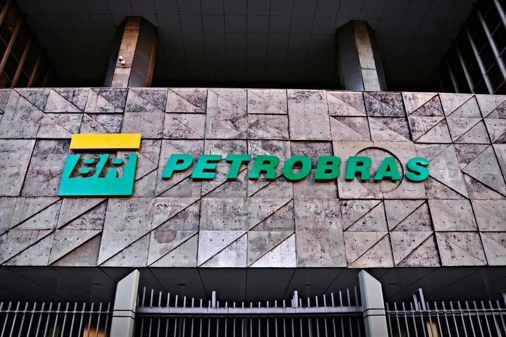 Rio de Janeiro RJ Brazil - 05.17.2023: Facade of the EDISE building of Petrobras Company. Logo of Petrobras oil company.