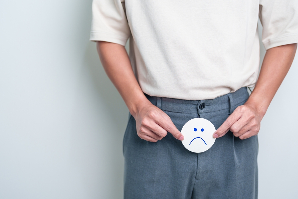 Older Man holding bad Mood paper on Prostate gland or Urinary bladder. Prostate Cancer, Enlarged prostate, Prostatitis disease, Hypothyroidism, Male Infertility, Health and World cancer day
