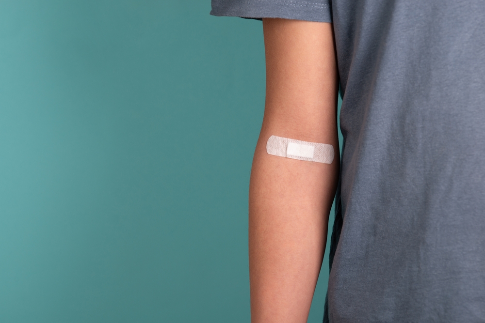 Arm with plaster, blood cells, donate plasma, world blood donor day, health care, transfusion, Leukaemia disease
