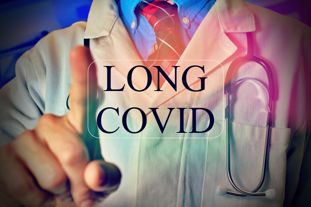 Long covid, post covid concept. Long-term effects of coronavirus. Chronic fatigue or weakness, feeling tired easily. Medical, treatment for long covid symstoms, tips for recovery.
