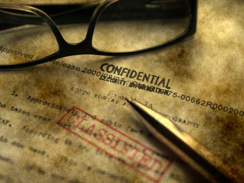 Close up of classified document top secret
