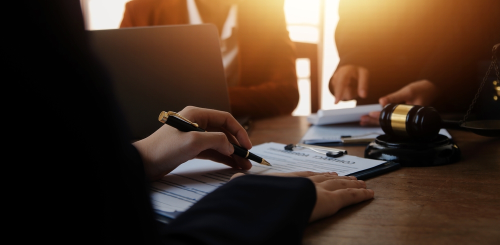 Mediation client meeting lawyer consulting government help, Businessman and Male lawyer or judge consult having team meeting with client, Law and Legal services concept.
