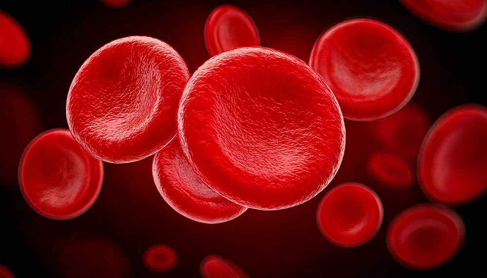Illustration of red blood cells erythrocytes in motion.
