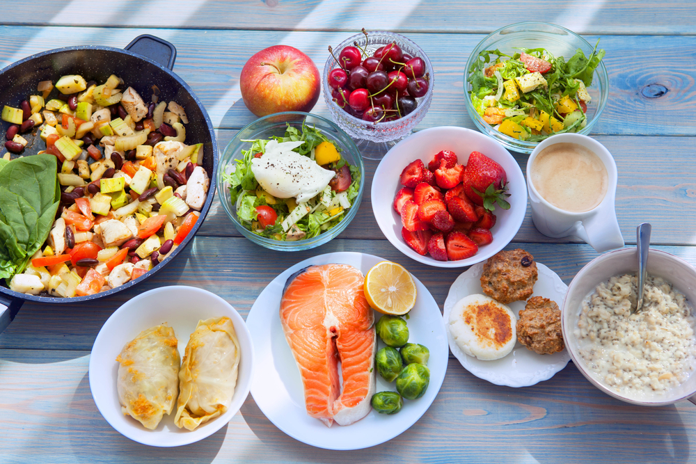 Health & Fitness Food in lunch boxes. Set meal for the whole day.
