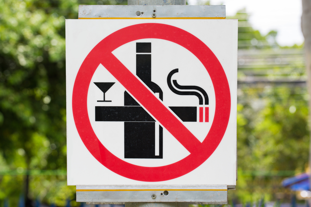 Prohibition Sign do not drink alcohol and smoking.
