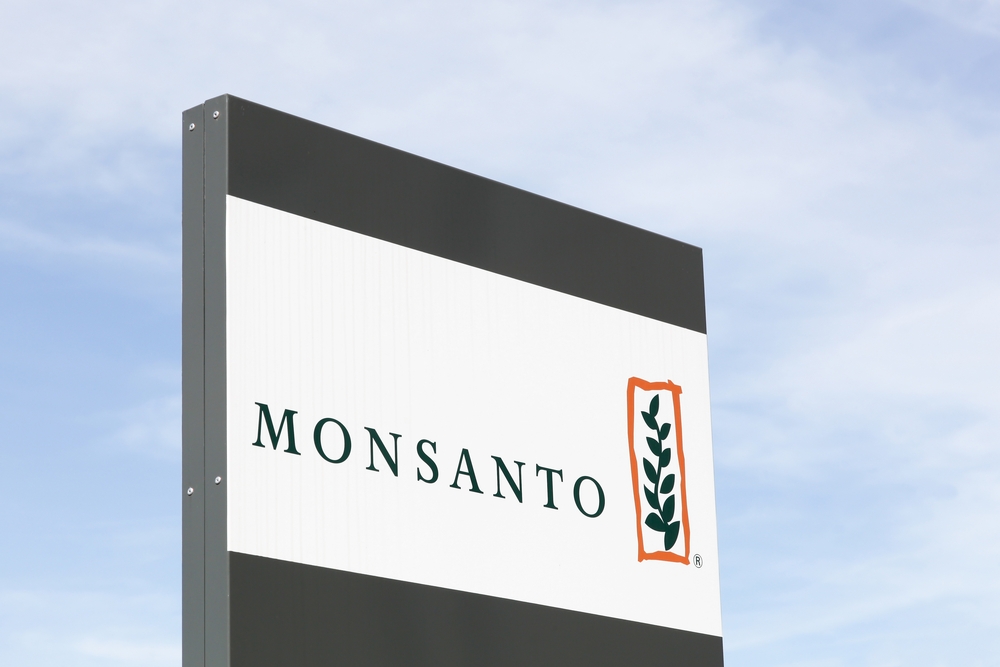Saint Priest, France - October 7, 2017: Monsanto logo on a panel. Monsanto company is a publicly traded American multinational agrochemical and agricultural biotechnology corporation