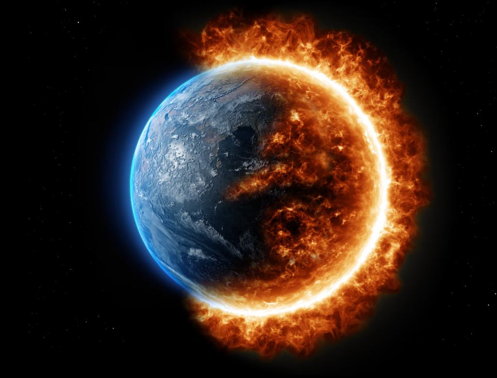 Artistic rendering of Earth affected by climate change, visualizing one of the primary threats to younger generations that Bill Gates identifies as requiring urgent attention.