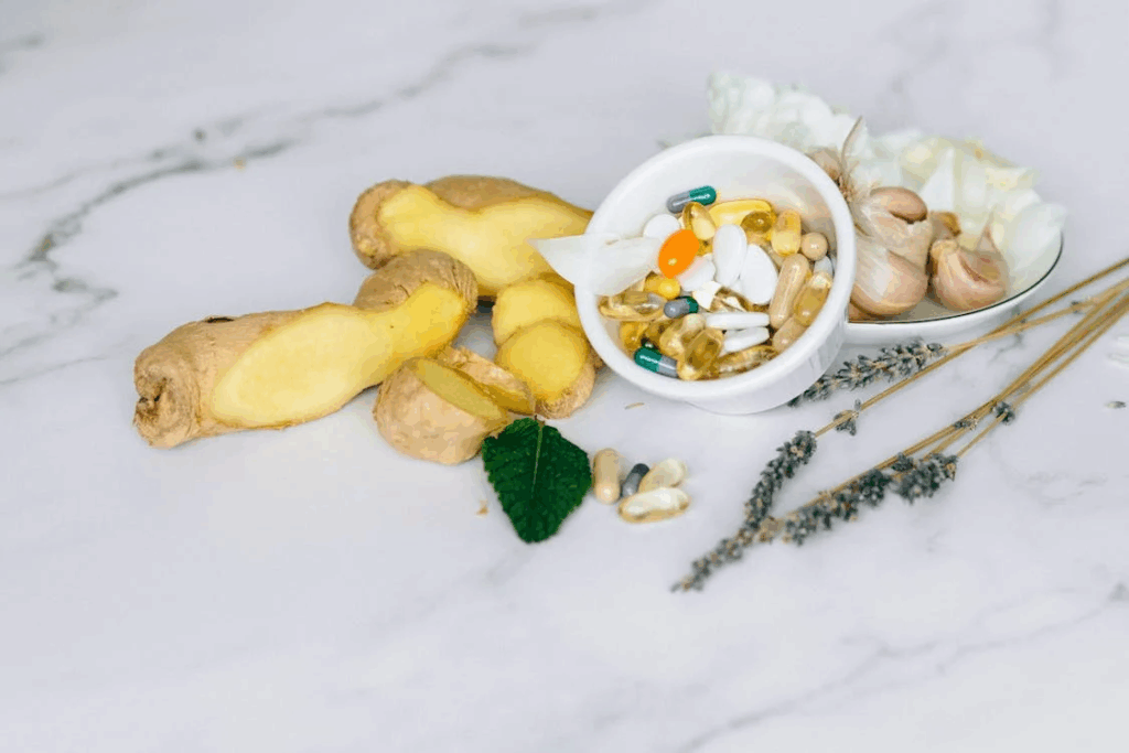 Capsules in White Ceramic Bowl