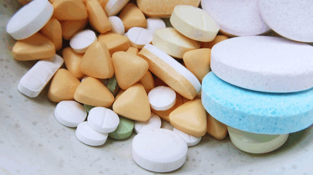 White Blue and Purple Multi Shape Medicine Pills