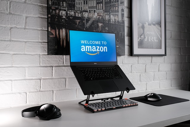 laptop with Amazon on it